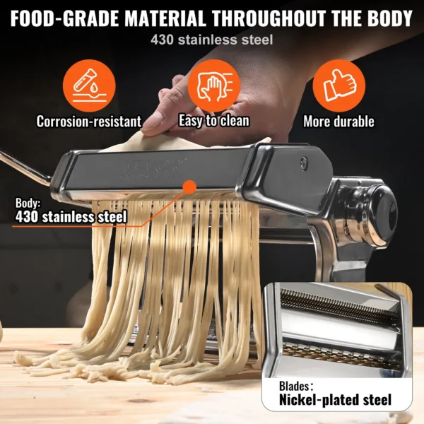 VEVOR Pasta Maker Machine, 9 Adjustable Thickness Settings Noodles Maker, Stainless Steel Noodle Rollers and Cutter, Manual Hand Press, Pasta Making Kitchen Tool Kit, Perfect for Spaghetti Lasagna - Image 3