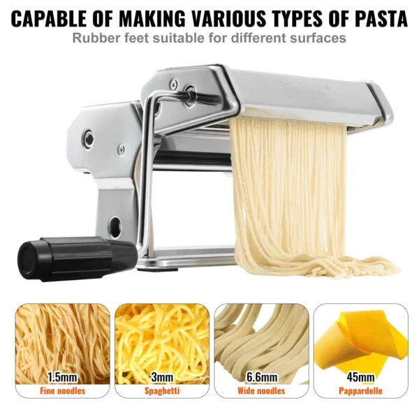 VEVOR Pasta Maker Machine, 9 Adjustable Thickness Settings Noodles Maker, Stainless Steel Noodle Rollers and Cutter, Manual Hand Press, Pasta Making Kitchen Tool Kit, Perfect for Spaghetti Lasagna - Image 4