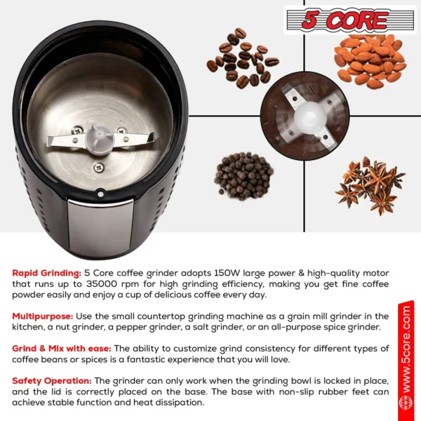 5Core Coffee Grinder 85 Gram Capacity 150W Electric Bean Spice Grinders Black - Image 7