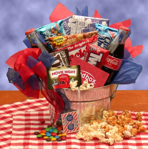 Blockbuster Night Movie Pail - with 10.00 Redbox Gift Card - movie night gift baskets - movie night - movie night gift baskets for families