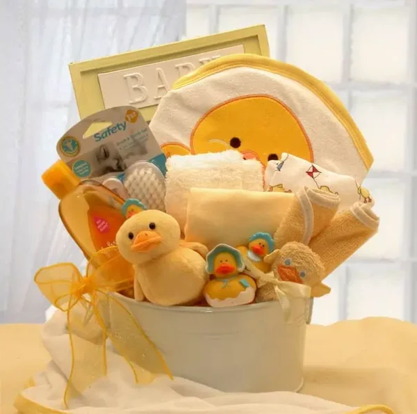 Bath Time Baby New Baby Basket-Yellow - baby bath set - new baby gift basket - baby gift baskets - baby shower gifts