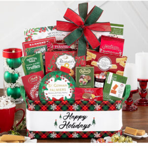 Happy Holidays Festive Snack Basket with Bow